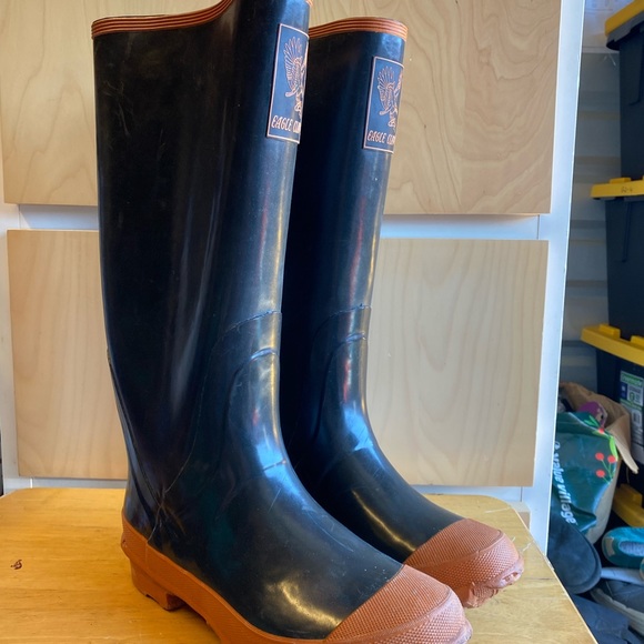 Eagle Claw Mens Black Rubber Steel Shank Rain Boots Waterproof Size 7 - Picture 3 of 9